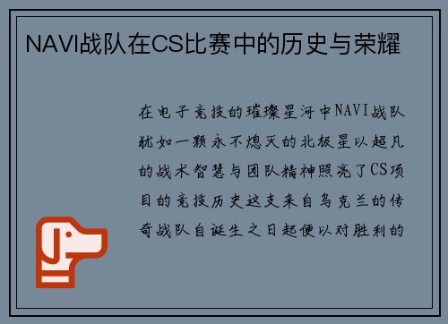 NAVI战队在CS比赛中的历史与荣耀